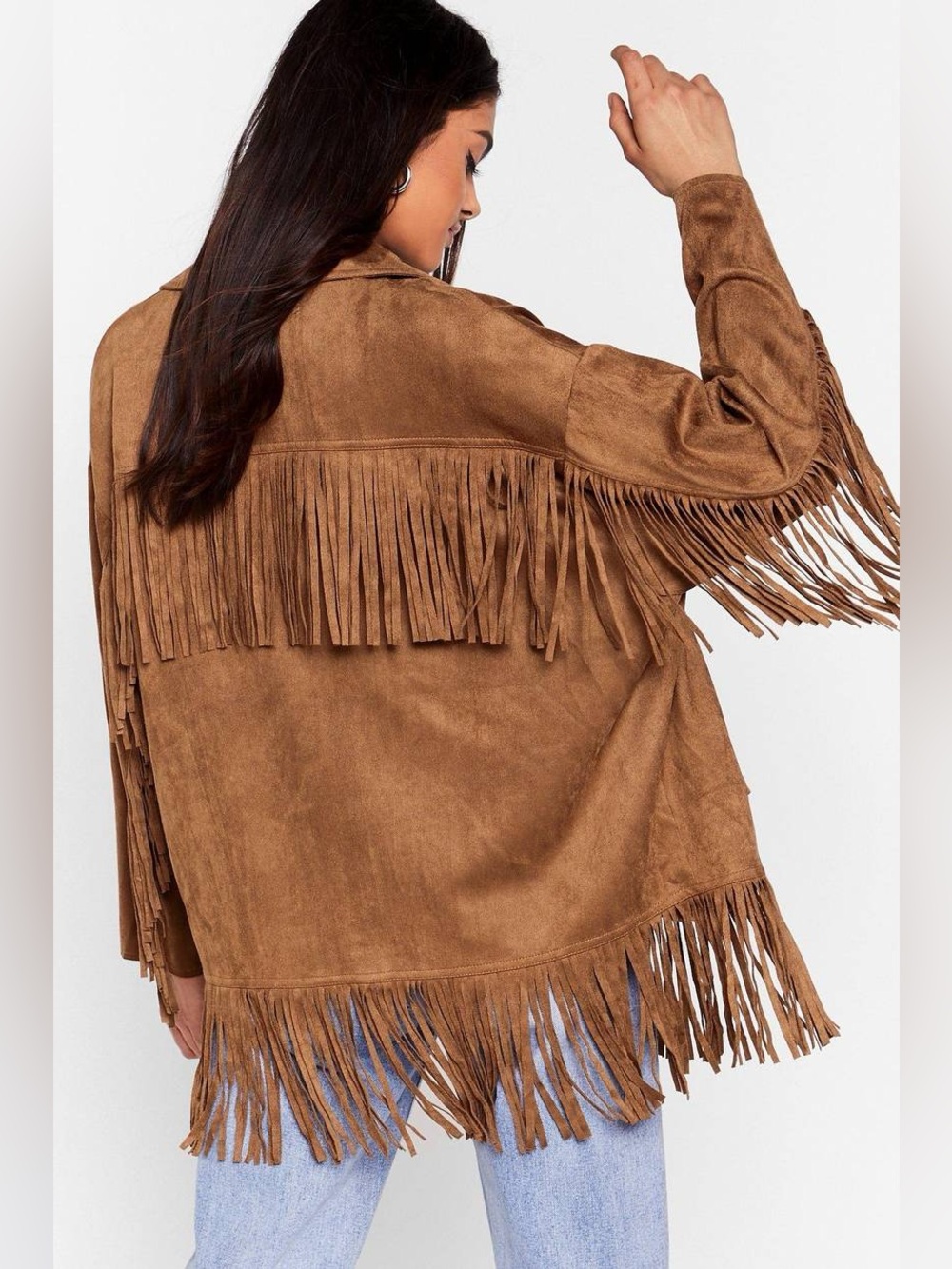 Nasty Gal Faux Suede Fringe Jacket NWT - Picture 3 of 9